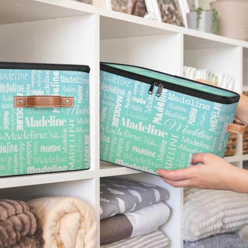 Custom Storage Bin, Personalized Keepsake Box, Bright Blue Green | Foldable Fabric Gradient Large Memory Bin with Handle Lid Lightweight Waterproof Dustproof, 14"L x 10.2"W x 10.4"H - color: Option 3