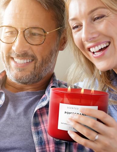 Pomegranate Noir Scented Soy Candle - Large 3-Wick Candle for Home 15.8 oz | Fruity Scented Candle, Pomegranate With Pineapple, Black Currant And Vanilla Notes, Red Scented Candle For Home, Gift Ready
