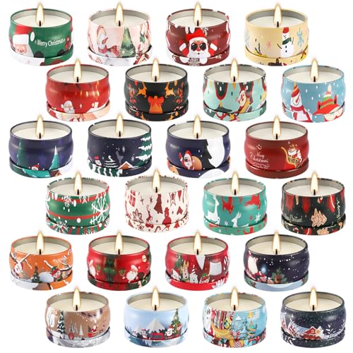 24 Pack Christmas Scented Candles - Natural Soy Wax Advent Candles, Smokeless Clean Burning with Cotton Wick, 2.5oz Mini Jar Candles for Holiday Gifts, Home Decor & Christmas Party Favors - color: 24Pack-Christmas