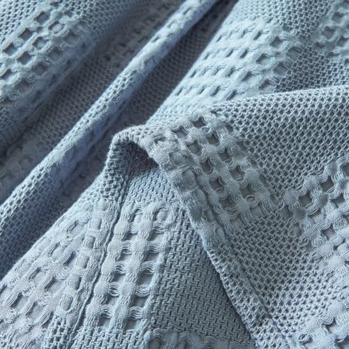 100% Cotton Waffle Knit Blanket,Lightweight,Breathable and Soft, Waffle Weave Blanket for Summer Spring,Blue,150 x 200 cm / 59 x 79 inch - color: Blue, size: Single Size 59x79 inch