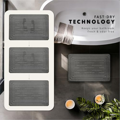 Diatomaceous Earth Stone Bath Mat - Ash Tile | Modern Fast Dry Bathroom Floor Shower Mat, Quick Drying Premium Luxury Diatomite Spa Stone Gift, Non-Slip Base, 23.6" x 15.4" - color: Ash Tile