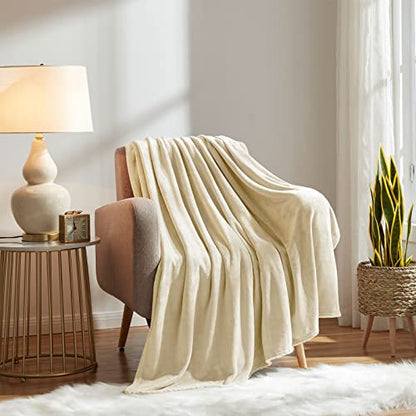 KMUSET Super Soft Throw Blanket Premium Silky Flannel Fleece Throw Size Beige Microfiber Lightweight Blanket All Season Use - color: Beige, size: Throw(50"x60")