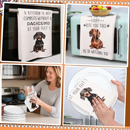Funny Dachshund Dish Towels Set of 2-16x24 Inch Cute Wiener Dog Kitchen Towels, Gifts for Dachshund Lovers Women, Housewarming Present - color: Dachshund