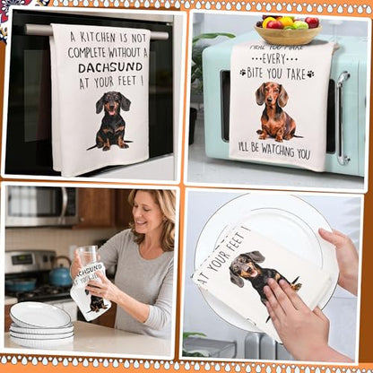 Funny Dachshund Dish Towels Set of 2-16x24 Inch Cute Wiener Dog Kitchen Towels, Gifts for Dachshund Lovers Women, Housewarming Present - color: Dachshund