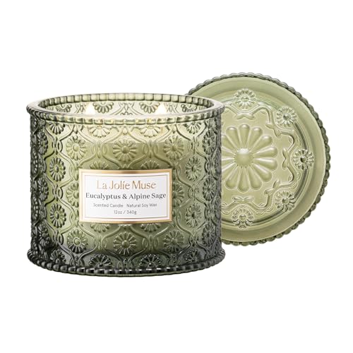 LA JOLIE MUSE Eucalyptus Sage Fresh Scented Candles for Home, Soy 2-Wick | 12 oz Large Jar Luxury Candle, Clean Non Toxic Wax, Gifts for Women & Men, Relaxing Aromatherapy Candles, Decorative Candles - color: Eucalyptus & Alpine Sage, size: 12 oz