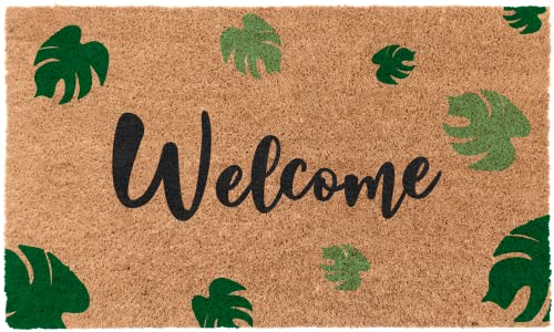 COCO MATS 'N MORE Spring Coir Doormat – Durable Coir Door Mat with Vinyl Backing, Stylish Outdoor Mat for Entryway, Porch Mat, and Front Door Mat (|18" X 30" | Welcome Spring Leaves | Made in USA) - color: Welcome Spring Leaves, size: 18" X 30"