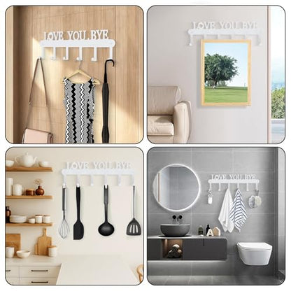 Key Holder for Wall - 'Love You Bye' Key Hooks, White, 6 Hooks | Key Holder Wall Mount Self Adhesive, Key Rack Wall Mount for Wall No Drill for Living Room, Kitchen, Bathroom, Garage - color: Love You Bye' White