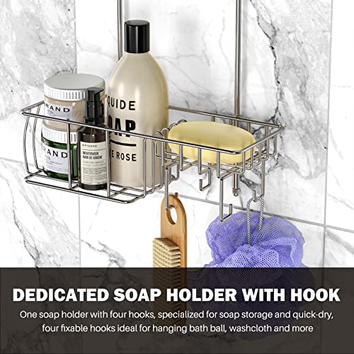 Epicano Shower Caddy Hanging Over Head, Chrome,Stainless Steel | Rustproof,4 Hooks for Towels,Sponge and & Bathroom Accessories,Anti-Swing Suction Cups & Adhesive hooks - color: Silver