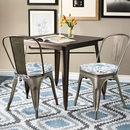 GUEGLSA Outdoor Waterproof Seat Cushions 14x14 inch, Non Slip Metal Chair Pad with Ties, U Shaped Metal Chair Cushion for Kitchen Dining Patio Chair, Set of 2, Blue Paisley - color: Blue Paisley