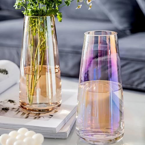 Amber Glass Flower Vase Decorative Flower Arrangement Container Nordic Creative Home Décor Floral Bottle for Living Room and Table Display