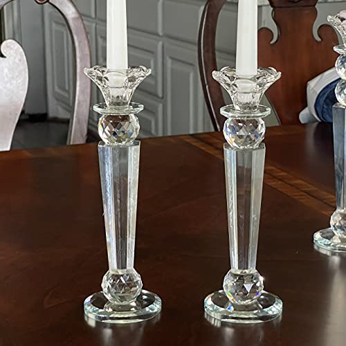 Allgala Set of 2 Crystal Glass Made Reverse Tapered Pillar and Hand Crafted Ball Candlesticks-10-HD89152 - size: 2 PC (10")