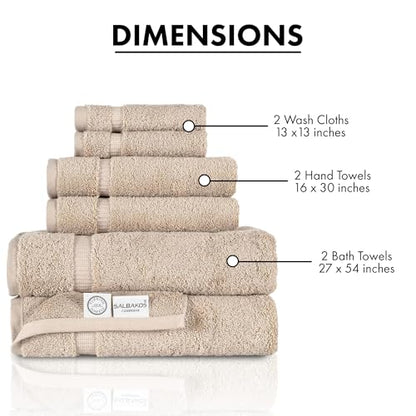 SALBAKOS 100% Turkish Cotton Bathroom Towel Set of 6-Piece, Taupe | 630 Gsm Thick Super Soft Highly Absorbent 2 Bath + 2 Hand + 2 Washcloth Towels Sets, Giftable, Hotel Quality, Made in Turkey - color: Taupe, size: 6 Piece Towel Set