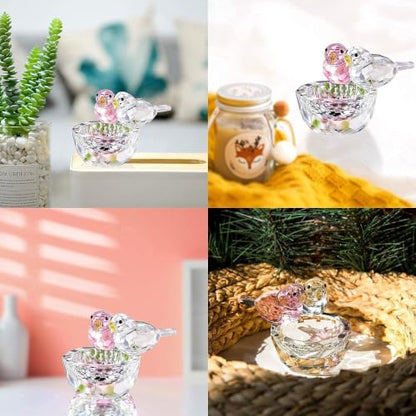 3.3'' Crystal Bird Figurine Collectible Art Glass Animal Gifts for Women | K9 Crystal,Bird Decor For Home,Glass Paperweight,Christmas Anniversary Wedding Party Decoration,Jewelry Organizer,Ring Holder - style: Double Birds