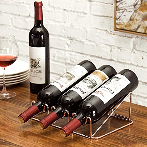 Modern Gold Metal Countertop Wine Rack - 3 Bottle Holder - No Assembly Required - color: Gold Metallic