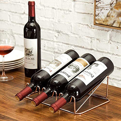 Modern Gold Metal Countertop Wine Rack - 3 Bottle Holder - No Assembly Required - color: Gold Metallic