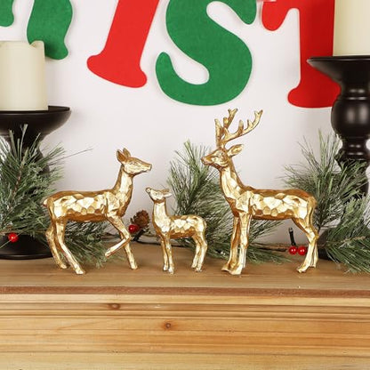 Lulu Home 3 PCS Christmas Tabletop Decorations, Family Style | Resin Golden Reindeer Family Figurines, Diverse Postures, Xmas Holiday Winter Centerpieces Ornaments - style: 3 Families