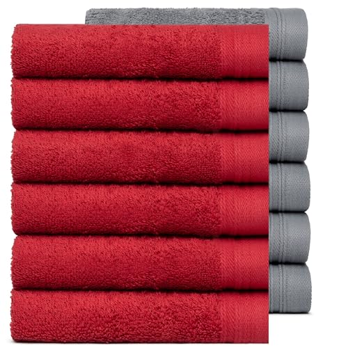 100% Cotton Washcloths Set 13” x 13” | Burgundy & Dark Grey Towels | Set of 12 Ultra Soft and Highly Absorbent Washcloths Sets for Bathroom, Gym, Hotel, Spa | Machine Washable Face Towel - color: Burgundy & Dark Grey, size: 12 Pcs 13" x 13"