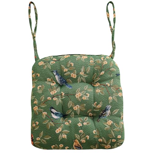 vctops Farmhouse Bird Print Chair Cushions with Ties U-Shaped Soft Comfortable Chair Pads Non Slip Seat Cushions for Indoor Dining Room and Kitchen Chairs(Green,16"x16") - color: Green, size: 16x16 Inch