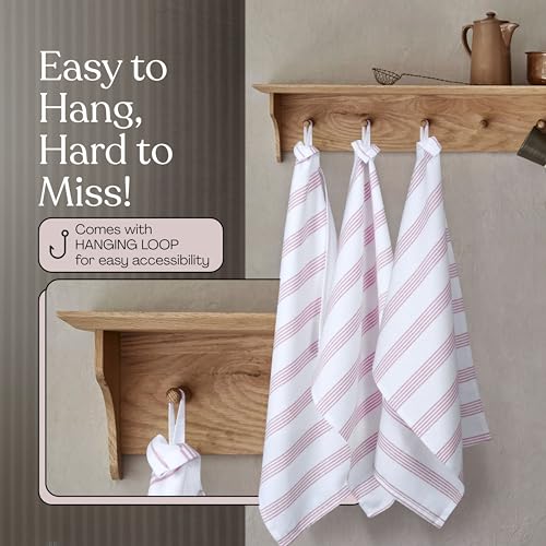 Burgundy Striped Kitchen Dish Towels (5-Pack), Quick Dry, Ultra Absorbent & Durable, 100% Cotton Multi Pin Stripe Towels for Drying Dishes, Wiping, and Daily Kitchen Cleanup - color: Burgundy Wine / Maroon, style: 5 Pack