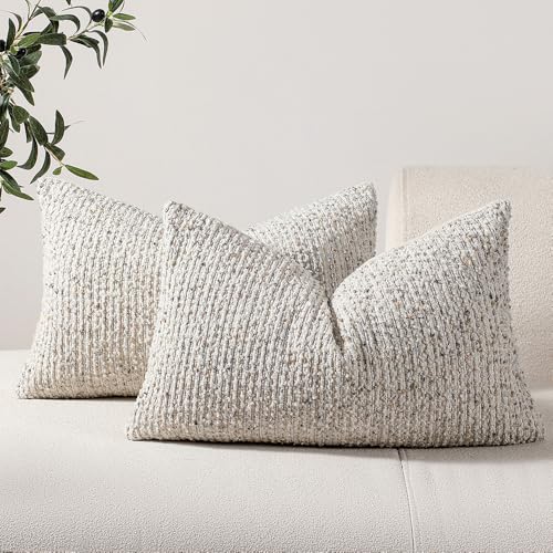 Striped Throw Pillow Covers 12x20 Set of 2 Cream Grey Textured Boucle Chic Morden Boho Accent Farmhouse Rectangular Lumbar Decorative Couch Pillow Covers for Home Decor Bed Sofa Living Room - color: Grey & Cream, size: 20" x 12" (Pack of 2)