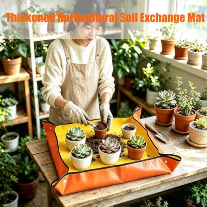 Thickened Waterproof Reusable Planting Mat, 26"X26" Orange Repotting Pad for Mess-Free Soil Changing, Indoor Outdoor Gardening Tray, Succulent Transplanting Tool for Plant Lovers