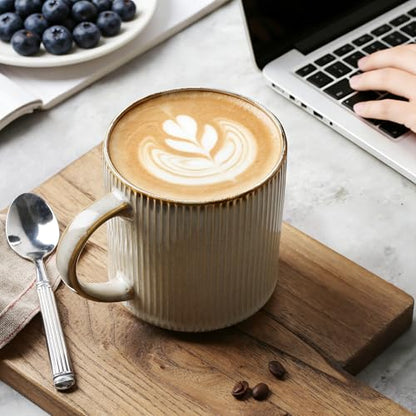 MONITO Coffee Mugs Set of 6,16 oz Ceramic Coffee Cups with Large Handles | Stoneware Mugs Set Suitable for Lattes,Hot tea,Cappuccinos,Mochas and Cocoa,Microwave & Dishwasher Safe,Bonbon Beige - color: Bonbon Beige, size: 6PCS