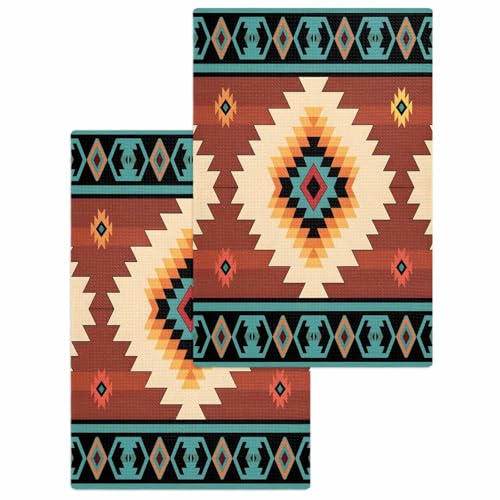 Native American Southwest Dish Towels Waffle Kitchen Towels Set, Absorbent Quick Drying Towel Cleaning Western Boho Tribe Hand Towels for Bathroom 2 Pack Dish Cloths 15.7"x23.6" - color: Classickon57596, size: 2PCS-15.7x23.6in
