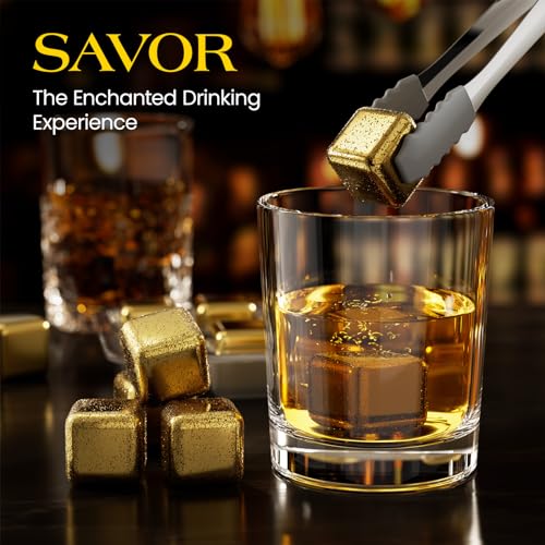 Kollea Whiskey Stones 8-Pack Stainless Steel Chilling Rocks Set, Gold | Food-Grade 304 Stainless Steel Cubes with -5℃ to -10℃ Freezing Point, No Dilution Chilling, Unique Gifts for Men, Dad - size: B - 8 PCS Gold