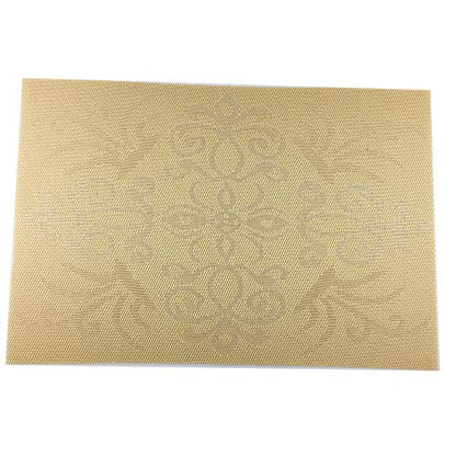 Luxury Gold Placemats Set of 6 Crossweave Woven Vinyl Placemat for Dining Table Heat Resistant Non-Slip Kitchen Table Mats Easy to Clean - color: Symmetry-gold