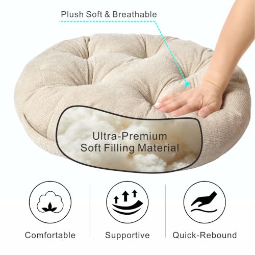 Floor Pillow Cushion with Handle for Adults Women Men | Large Meditation & Sitting Cushion Pillow for Tatami, Living Room, Yoga (1, Beige, Round, 22" x 22" x 6") - color: Beige, Round