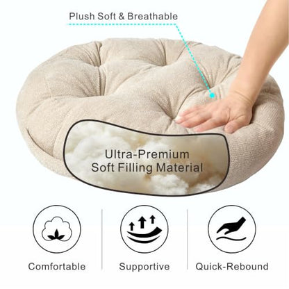 Floor Pillow Cushion with Handle for Adults Women Men | Large Meditation & Sitting Cushion Pillow for Tatami, Living Room, Yoga (1, Beige, Round, 22" x 22" x 6") - color: Beige, Round