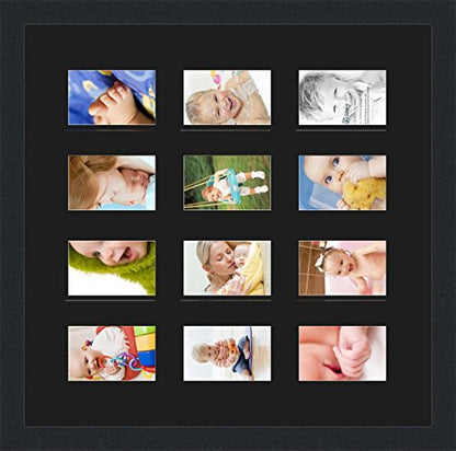 Art to Frames Double-Multimat-1156-89/89-FRBW26079 Collage Photo Frame Double Mat with 12-3.25x4.75 Openings and Satin Black Frame - color: Black, size: 12 - 3.25x4.75