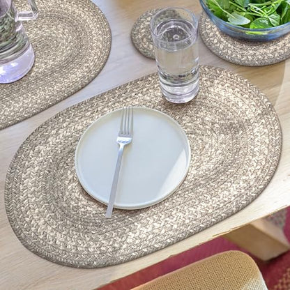 Homespice Grey Cloud Jute Braided Placemats, Oval 13x19 Set of 6 | Grey Everyday and Holiday Table Mats and Dining Table Mats for Kitchen, Reversible and Durable - color: Grey Cloud