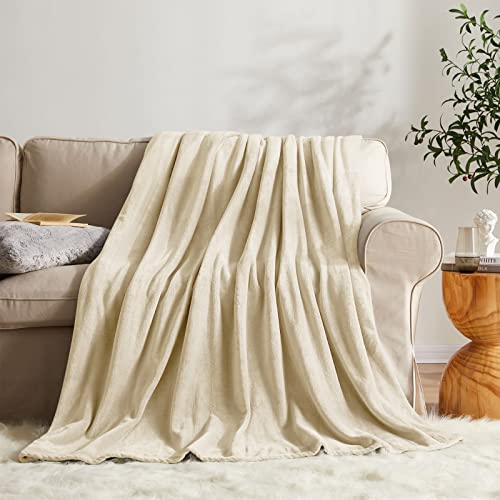 KMUSET Super Soft Throw Blanket Premium Silky Flannel Fleece Twin Size Beige Microfiber Lightweight Blanket All Season Use - color: Beige, size: Twin(60"x80")