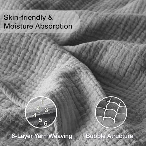 100% Cotton Muslin Blanket 40" x 40", Breathable and Lightweight Cotton Throw Blankets, Soft Cooling Summer Gauze Blanket for All Season, Grey - color: 03 - Medium Grey, size: Baby ( 40"x40")