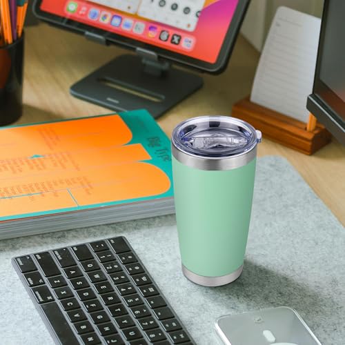 20 oz Tumbler Stainless Steel Tumblers Bulk with Lid Double Wall Insulated Coffee Tumbler Cups for Hot & Cold Drinks Powder Coated Travel Coffee Tumbler Mug Metal (Jade, 1 pack) - color: Jade, size: 20 Ounces
