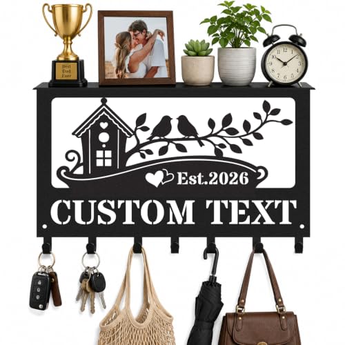 Personalized Name Key Holder with Shelf, Coat Rack for Wife | Key Holder Wall Mount for Entryway Hallway, Custom Mail Bag,Storage Rack for Birthday Housewarming Gift - color: Color 10