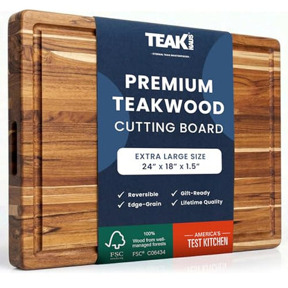 Teakhaus Carving Board with Juice Groove - Extra Large (XL) Teak Wood Cutting Board 24”L x 18”W x 1.5” Thick - Sustainably Harvested & FSC Certified - Knife Friendly with Beeswax Oil Finish - color: Cutting Board Only, size: Extra Large (24 inch x 18 inch