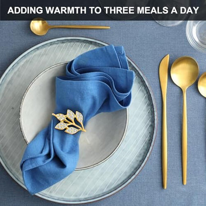 6Pcs Gold Alloy Leaf Napkin Rings, Decorative Napkin Ring Holders | Shiny White Rhinestone Gold Napkin Rings, Decor for Weddings, Daily Dining Tables & Curtain Styling