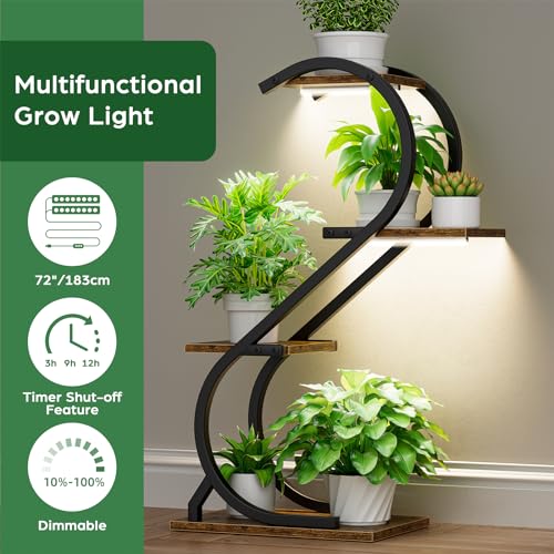 LATIBELL Metal Corner Plant Stand with Grow Light, 2 Pack, 29" 4 Tier | Metal Plant Shelf Indoor, Multiple Plants, Holds Flowers For Living Room, Patio & Balcony