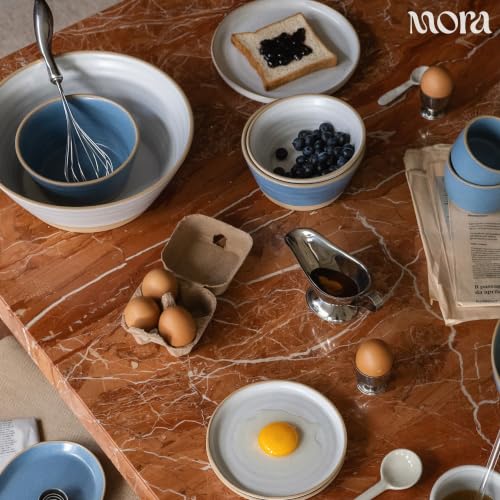MORA Giant Salad Bowl Set with Wood Salad Servers, 4 qt Large Ceramic Serving Bowl for Salad, Pasta & Fruit, Microwave, Oven and Dishwasher Safe - Cloud - color: Cloud