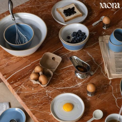 Mora Giant Salad Bowl Set with Wood Salad Servers, 4 qt Large Ceramic Serving Bowl for Salad, Pasta & Fruit, Microwave, Oven and Dishwasher Safe - Cloud - color: Cloud