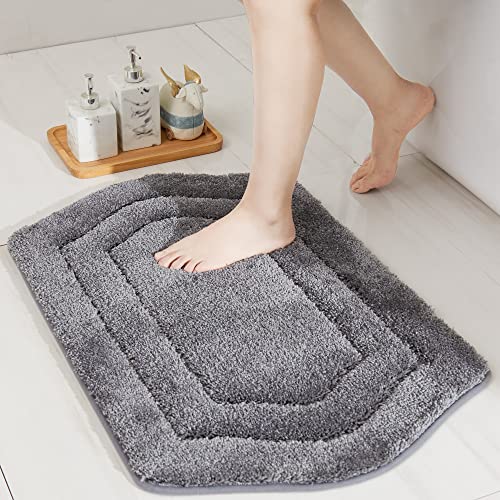 COSY HOMEER Non-Slip Bath Mat Extra Thick Absorbent Plush Washable | 20"x32" Grey Non-Slip Extra Thick Plush Absorbent Machine Washable Bath Mat Bathroom Rug Floor Tub Shower - color: Grey, size: 1'8" x 2'8" (Oval)