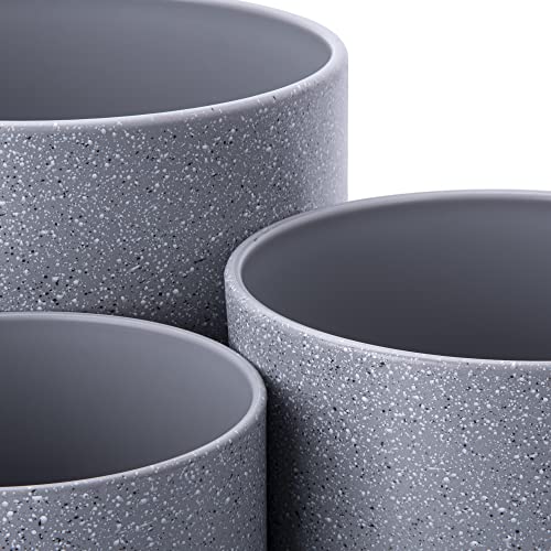 D'vine Dev 3-Pack Plastic Pots, 6.5/8/10 in, Speckled Gray, 74-V-G-4 | Multi-Size Options, Lightweight Durable, Matte Finish, Cylinder Shape, Drainage Holes, Sleek Design, Detachable Saucer - color: Speckled Gray, size: Large