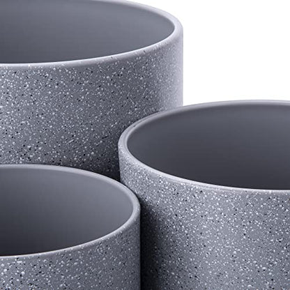 D'vine Dev 3-Pack Plastic Pots, 6.5/8/10 in, Speckled Gray, 74-V-G-4 | Multi-Size Options, Lightweight Durable, Matte Finish, Cylinder Shape, Drainage Holes, Sleek Design, Detachable Saucer - color: Speckled Gray, size: Large