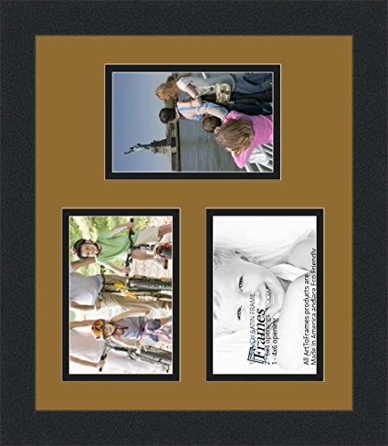 ArtToFrames Collage Photo Frame Double Mat with 3-4x6 Openings and Satin Black Frame - color: El Dorado, size: 3 - 4x6