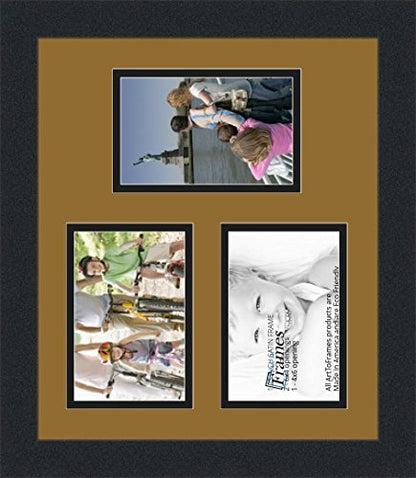 ArtToFrames Collage Photo Frame Double Mat with 3-4x6 Openings and Satin Black Frame - color: El Dorado, size: 3 - 4x6