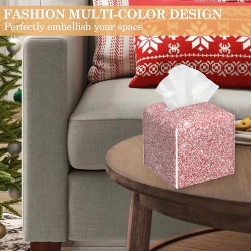 Leather Tissue Box Holder Pink Gold Glitter Tissue Box Cover Square Waterproof Holder Organizer Modern Napkin Holder for Bedroom Dresser Night Stand Office Desk - color: Pink Gold Glitter