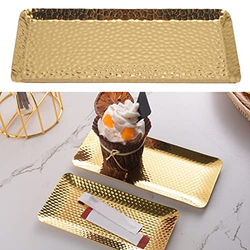 Hammered Tray, Stainless Steel Mirror Polished Serving Platter with Elegant Design, Perfect for Desserts and Fruits for Home Kitchen (Gold) - color: Gold