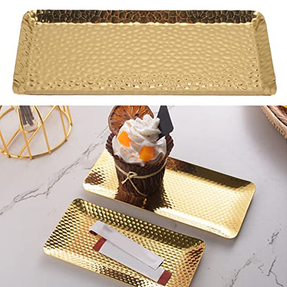 Hammered Tray, Stainless Steel Mirror Polished Serving Platter with Elegant Design, Perfect for Desserts and Fruits for Home Kitchen (Gold) - color: Gold
